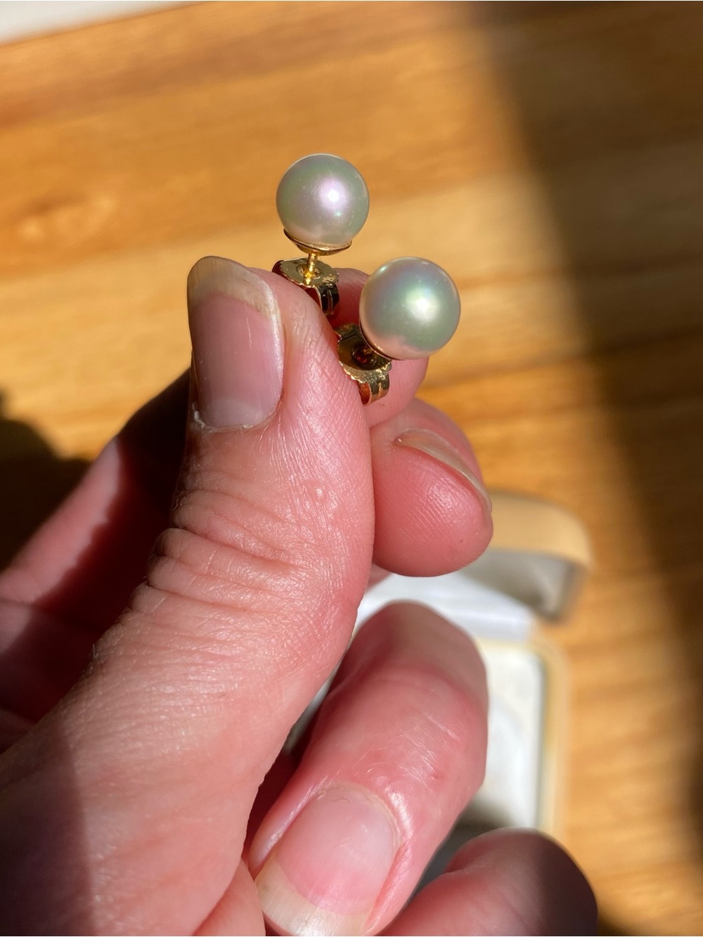 Vintage Majorica Pearl Stud Earrings 18k Yellow Gold | ORO Primera Ley Box | EUC - Picture 6 of 9
